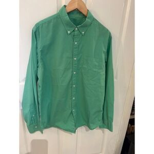 J.Crew Mens Lightweight Cotton Button Down Shirt Green Long Sleeve Pocket~L